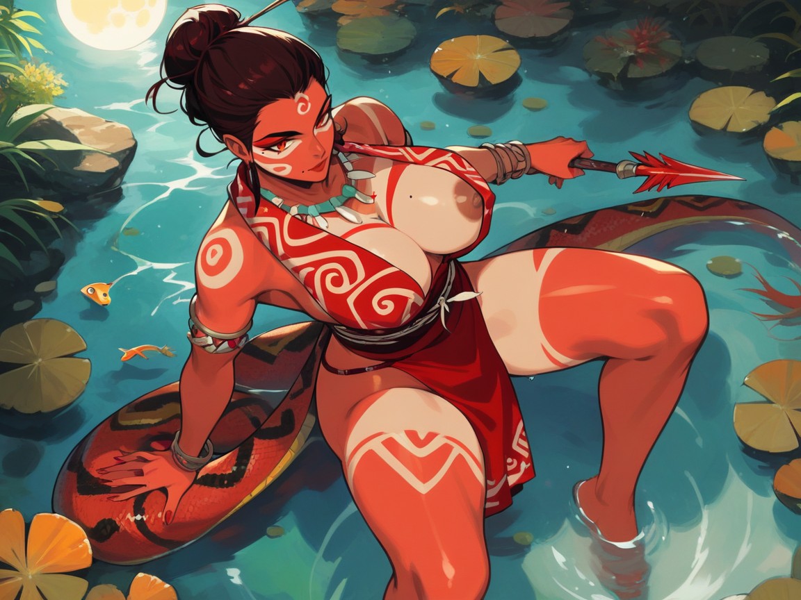 Stone Stepping Stones In Background, River Bank Background, Vibrant Saturated Colors Hentai AI Porn