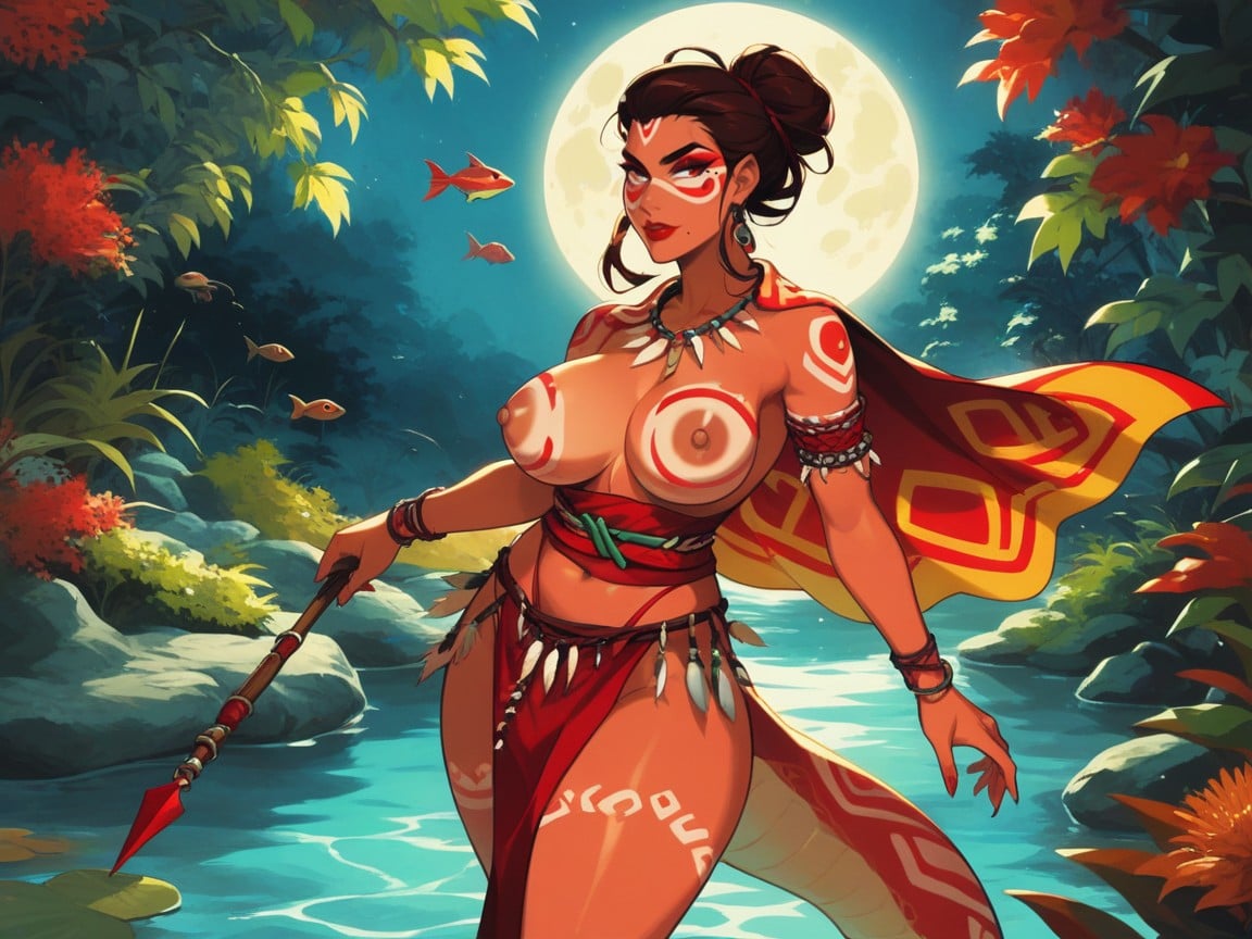 Red Loincloth Thong, Ultra Detailed, Pale Tan Skin With Light Makeup Hentai AI Porn