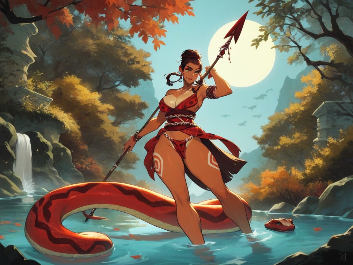 Cleavage, Moon Mist, Ancient Tribal Setting Hentai AI Porn