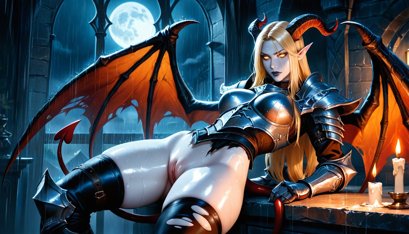 Counter Light, Pale Skin, Demon Horns AI Porn