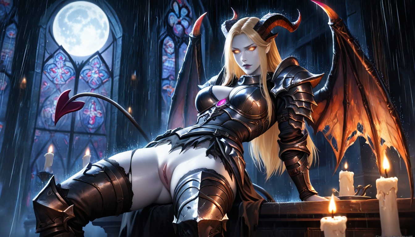 Raining, Night, Pale Moon AI Porn