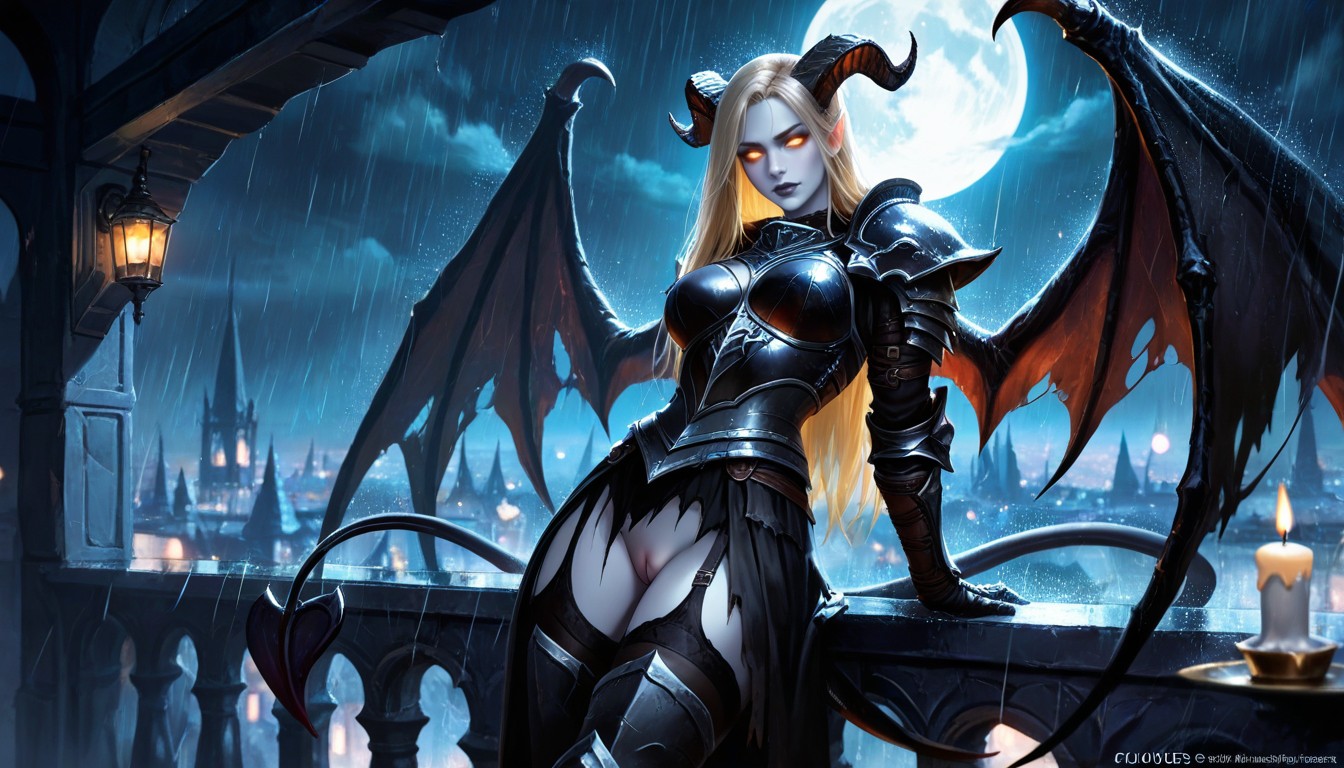 Torn Clothes, Pale Moonlight, Demon Tail AI Porn