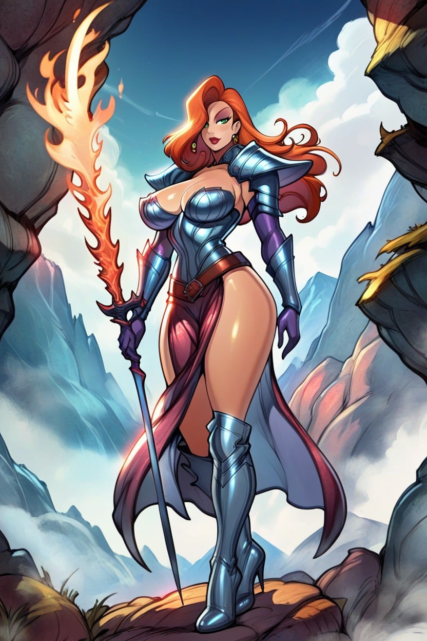 Standing, Large Breasts, Silver Armor AI Porn