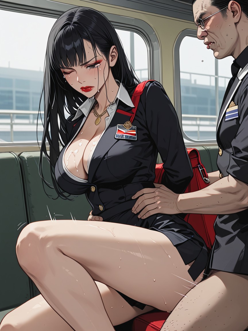 Gloomy Mouth, Flight Attendant, Rounded Ass Hentai AI Porn