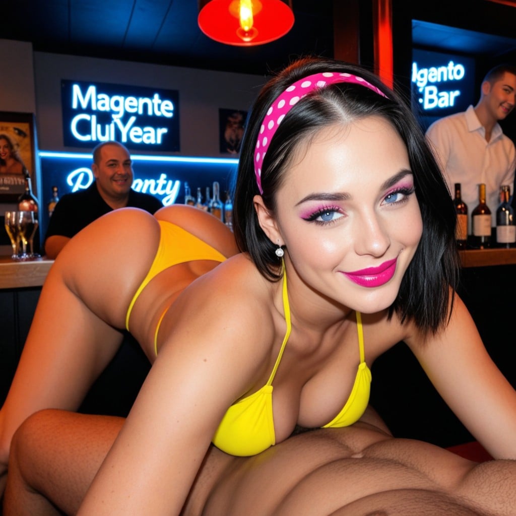 Man Dressed In Clothes, Fucked Doggystyle, Neon Yellow Bikini With Decorative Polka Dots AI Porn