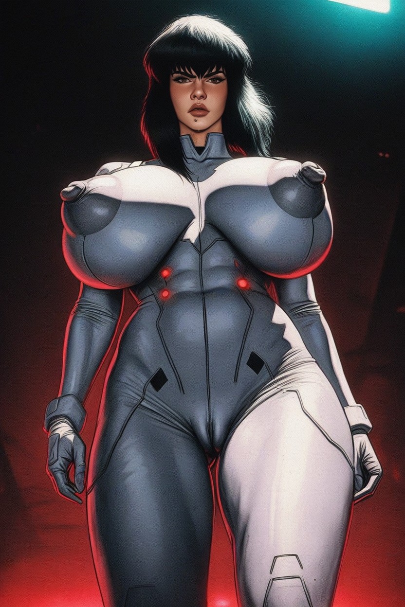 Bored, Thick Thighs, Breasts Covered Under The Suit AI Porn