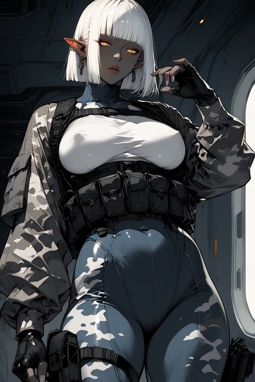 White Hair, Black Gloves, Erect Nipples Hentai AI Porn