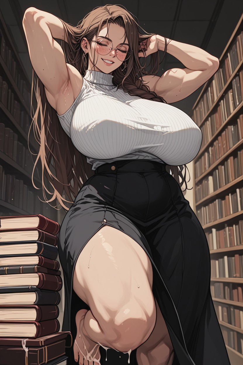 Library, Model, Freckles Hentai AI Porn