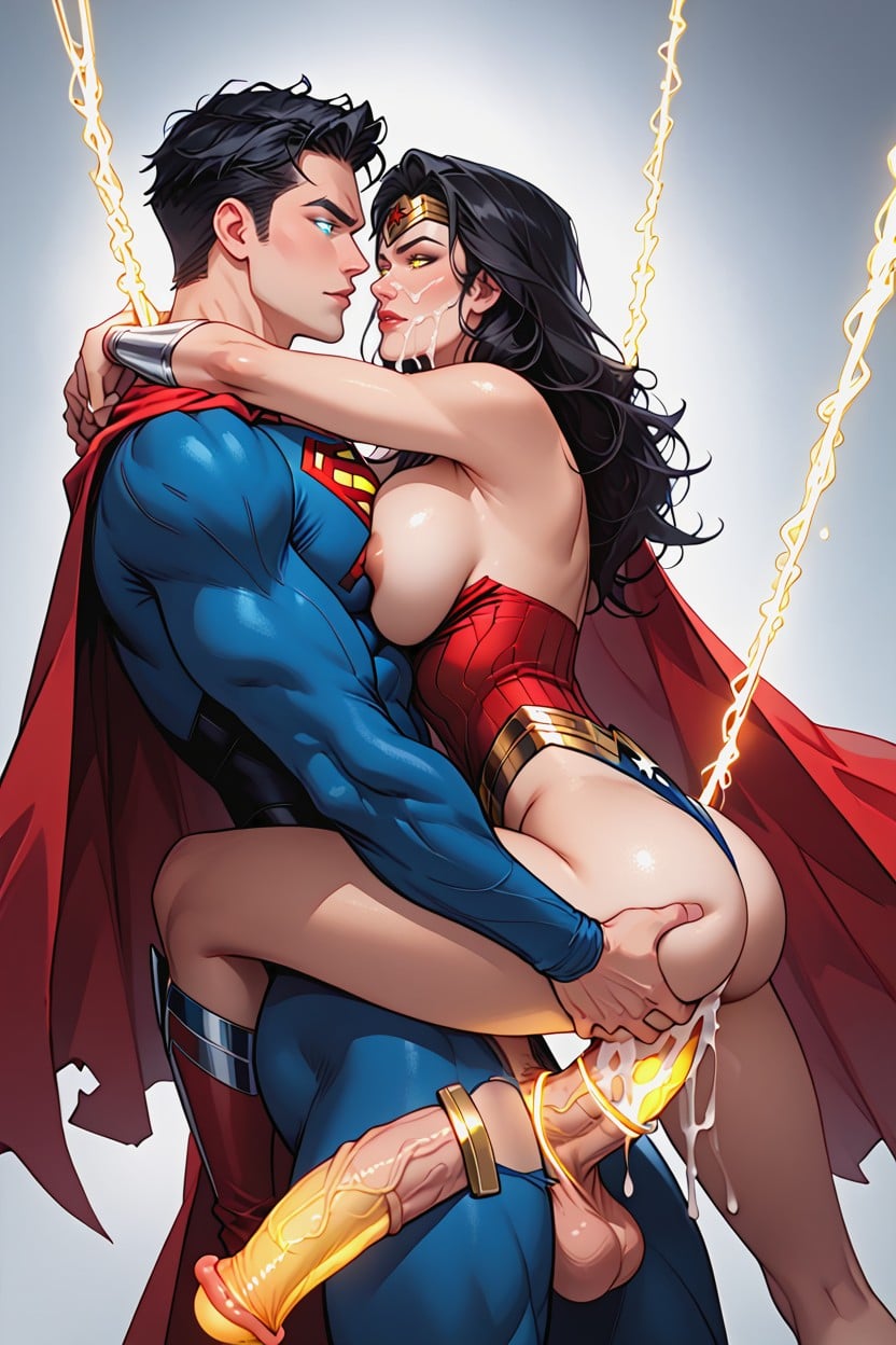 Justice League Superman And Batman, Large Naked Breasts, Blue Eyes AI Porn