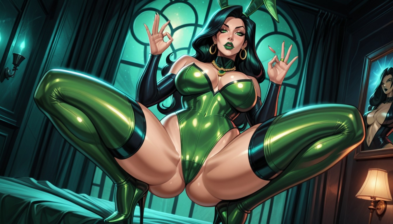 Long Legs, Seductive Eyes, Green Lipstick AI Porn