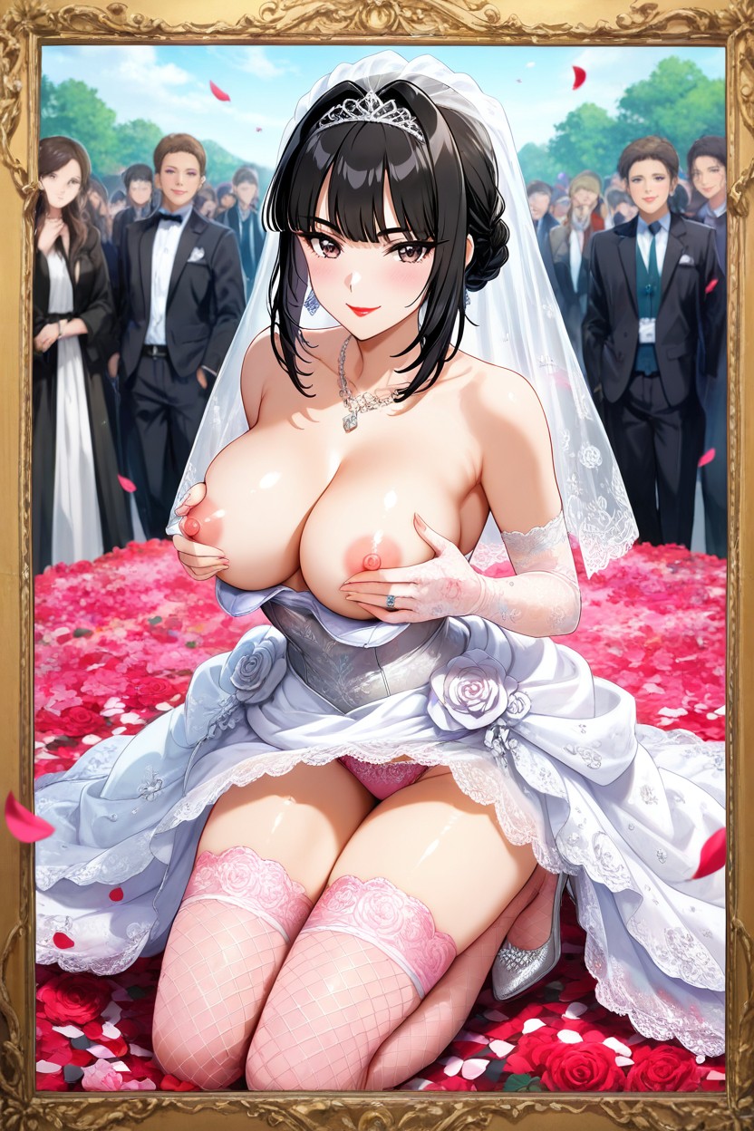 Waist Shot, Pink Fish Net Stockings, Purple Eye Shadow Hentai AI Porn