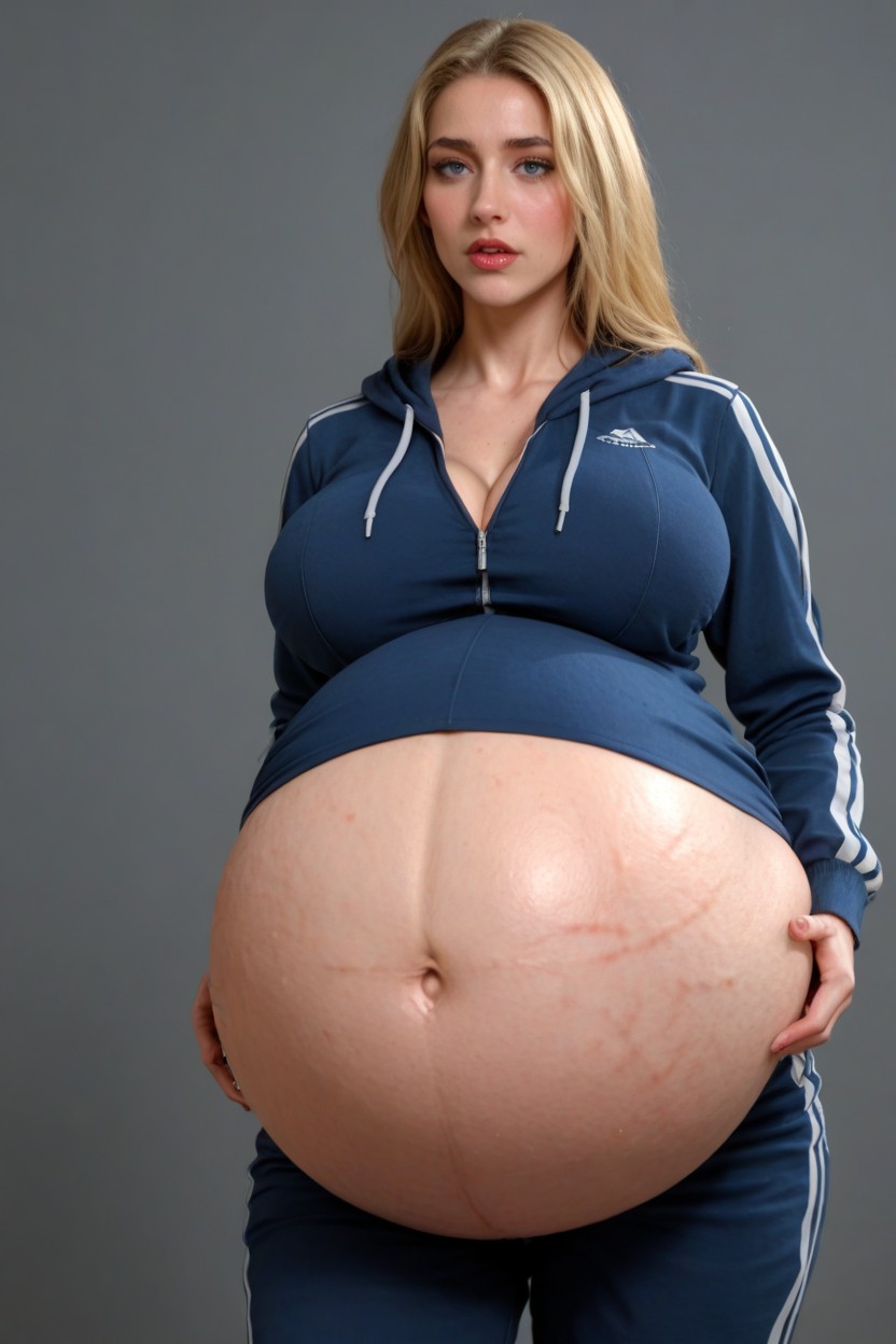Blue Skin Like Violet Beauregard In Willy Wonka, Gorgeous, Huge Bulging Pregnant Belly AI Porn