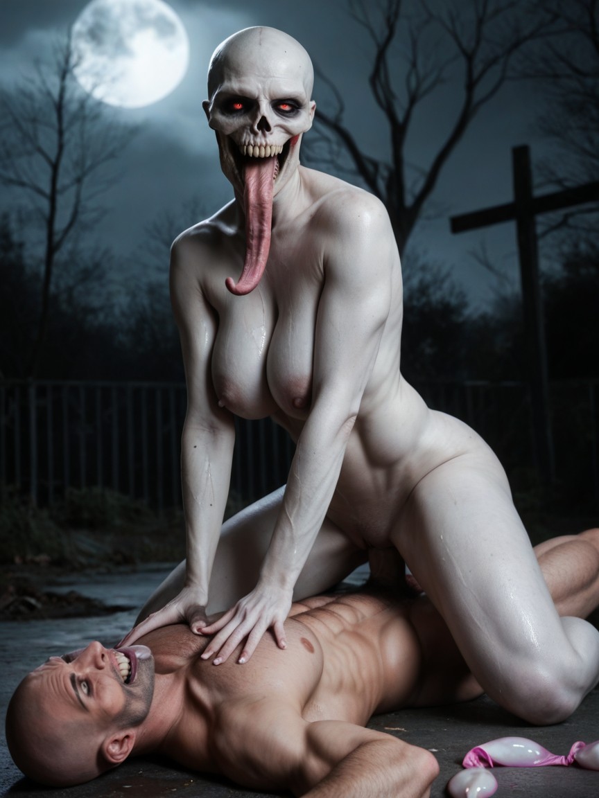 Huge Round Breasts, Wet Body, Tall Grey Alien Women AI Porn