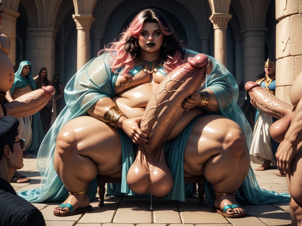 Rubbing Penis, Gigantic Oversized Sagging Balls, Large Eyes AI Gay Porn