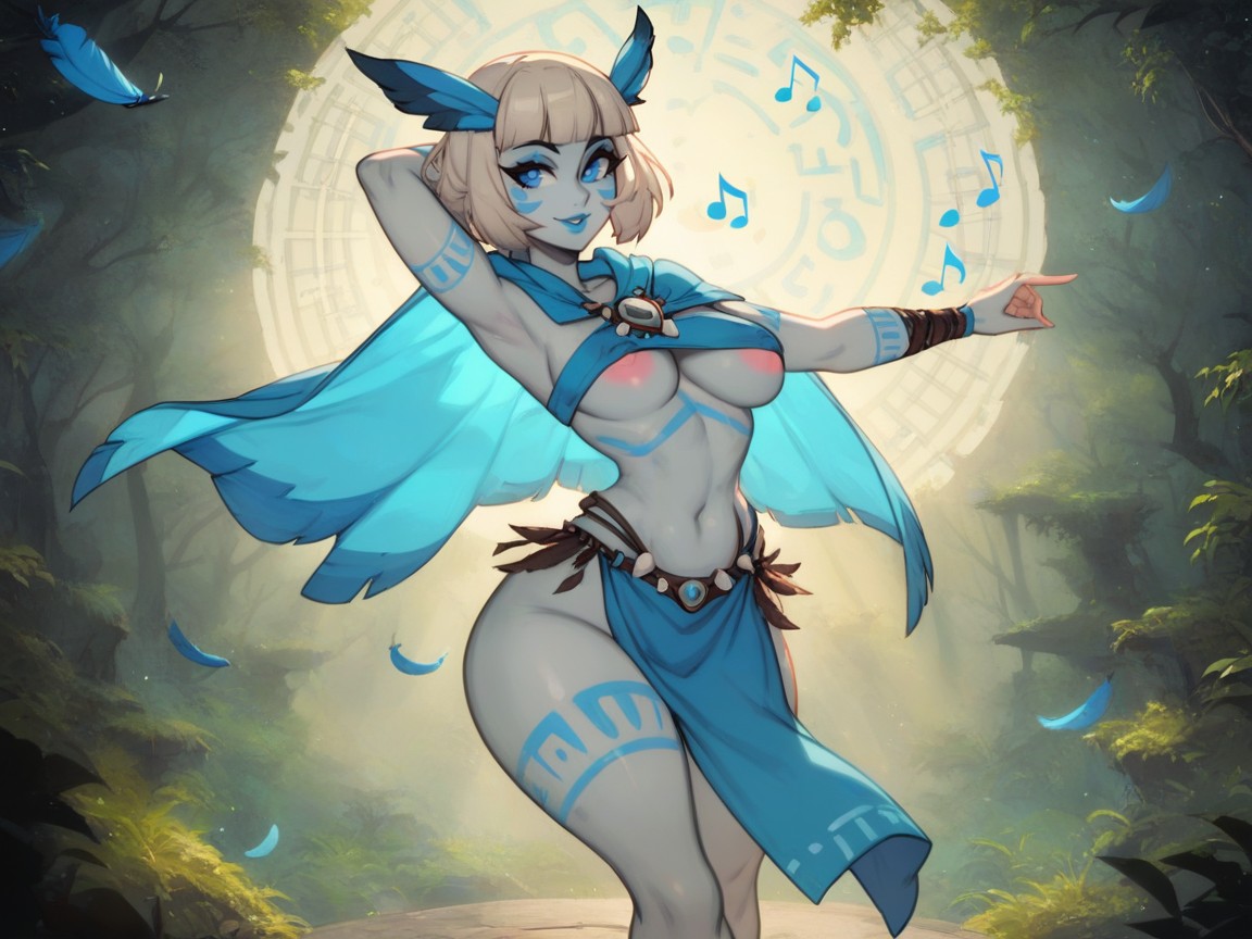 Tight Round Ass Cheeks, Stone Circle Background, Feather Ribbons At Thigh Hentai AI Porn