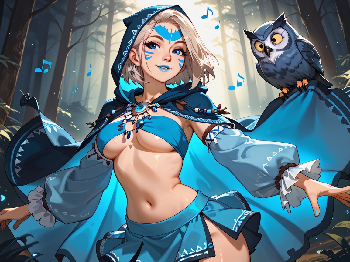 Ojos Azules, Blue Owl In Background, Blue Music Notes In Background Porno latina IA