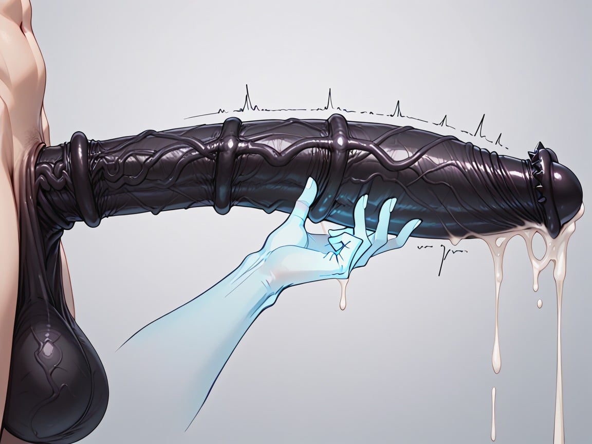 Hyper Gigantic Balls, Spiked Penis, Hyper Colossal Giant Curved Black Penis Shemale AI Porn