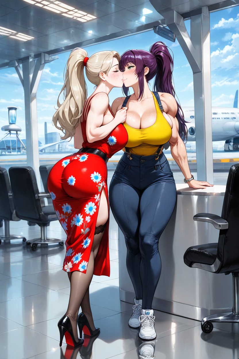 Suspenders, Cleavage, Freckles Hentai AI Porn