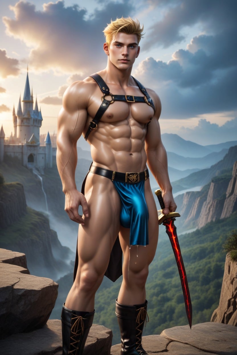 And His Battle Harness, Bobcut, Scandinavian AI Gay Porn
