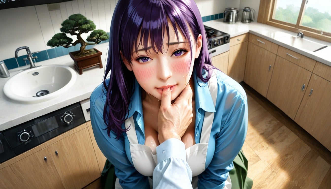Front View, Blue Shirt, Misato From Hentai AI Porn