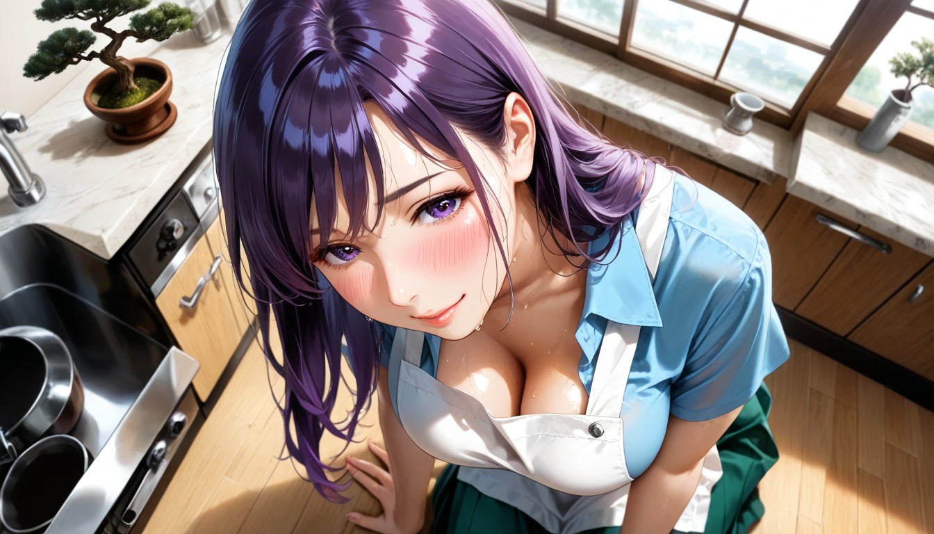 Top Down, Purple Hair, Sweaty Hentai AI Porn