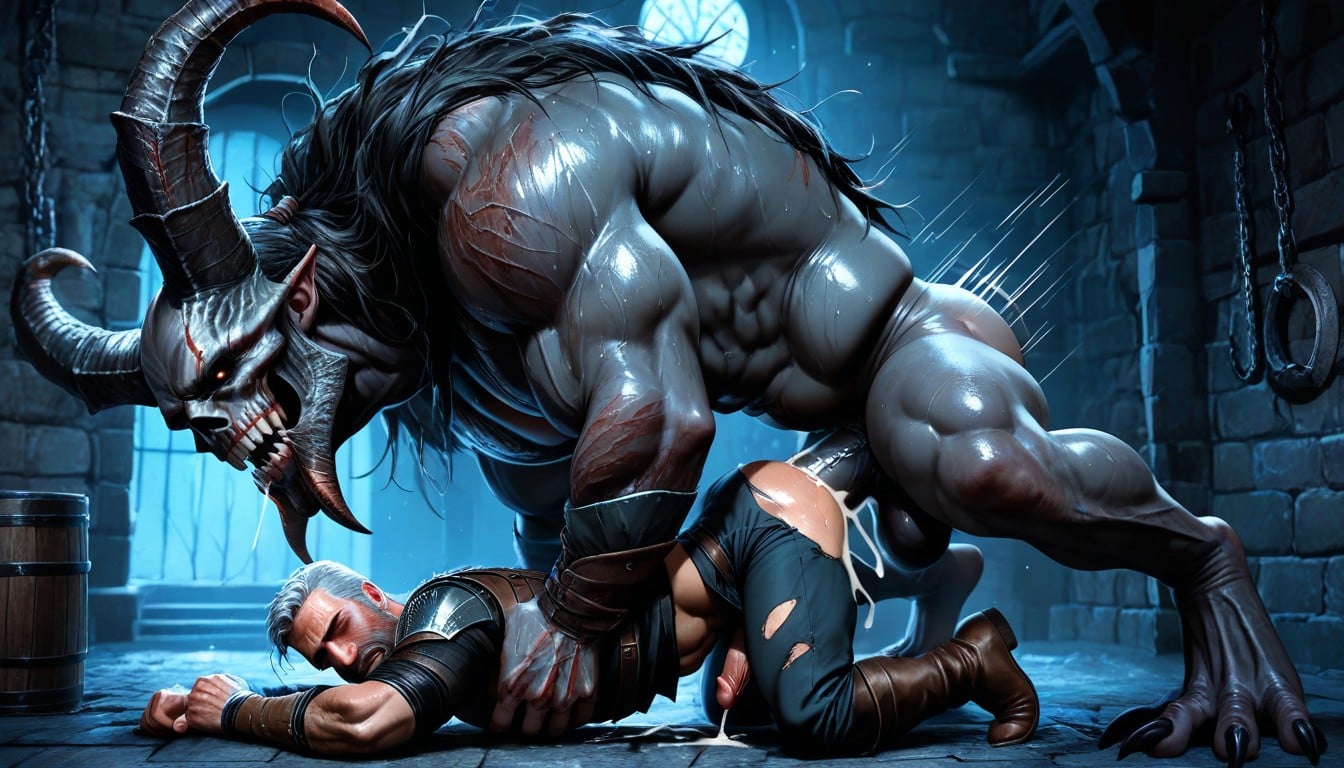 Mature Face, Giant Black Monster With Massive Dick Entering Ass, And Fit White Man In Doggy Style AI Gay Porn