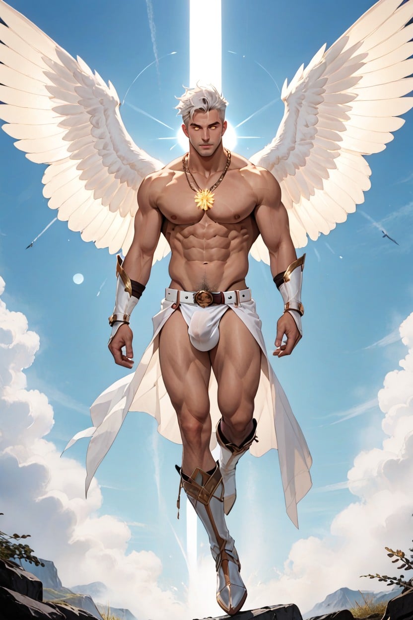 White Plumes Falling Around, No Shirt, 25+ AI Gay Porn