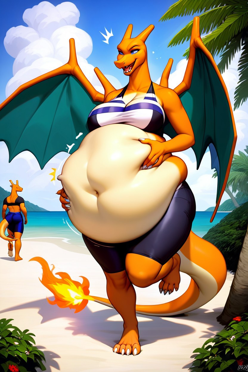 Writhing Belly, Charizard Is Prey, One Leg Raised Furry AI Porn
