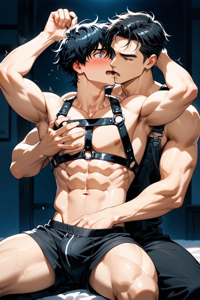 Leather Body Harness, Kiss, Slightly Messy Hair Porno IA Gay