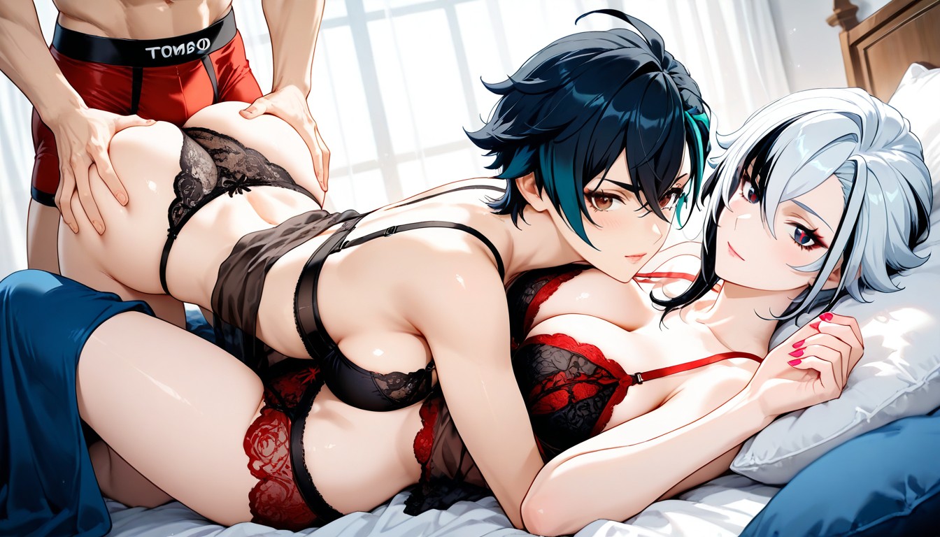 Bed, Wearing Basic Black Bra, Fair Skin Hentai AI Porn