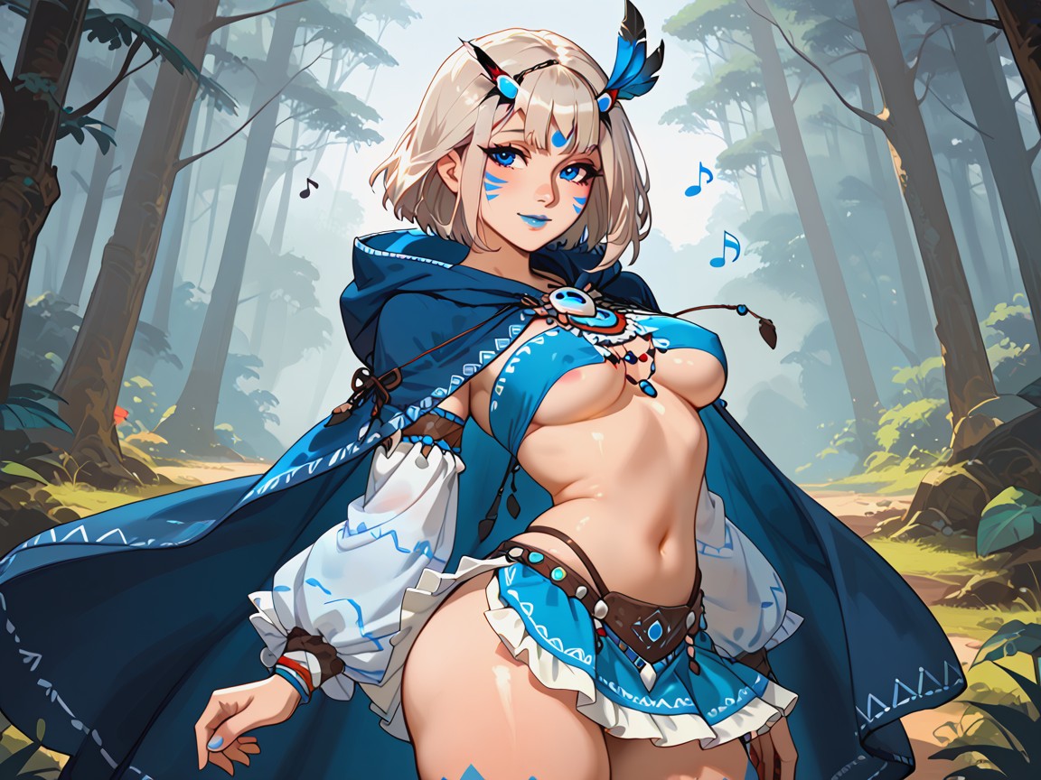 Blue Owl In Background, Pink Nipples Erect, Ancient Tribal Setting Latina AI Porn