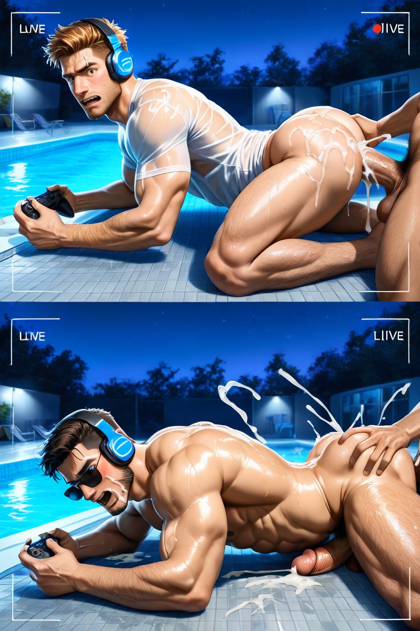 Men Only, Wearing Headphones, Wide Angle AI Gay Porn