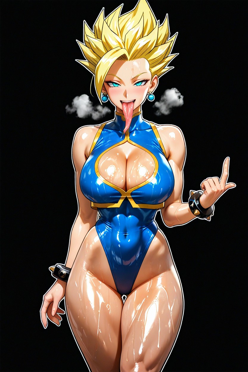 Mouth Wide Open, Shiny Oiled Skin, Large Detailed Eyes Hentai AI Porn