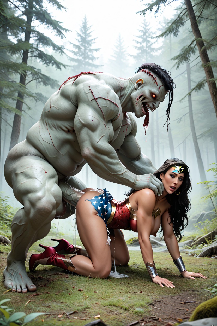 Giant Gigantic Muscular Zombie Monster With A Hyper Size Cock, Perfect Anatomy, Dynamic Angle Shemale AI Porn