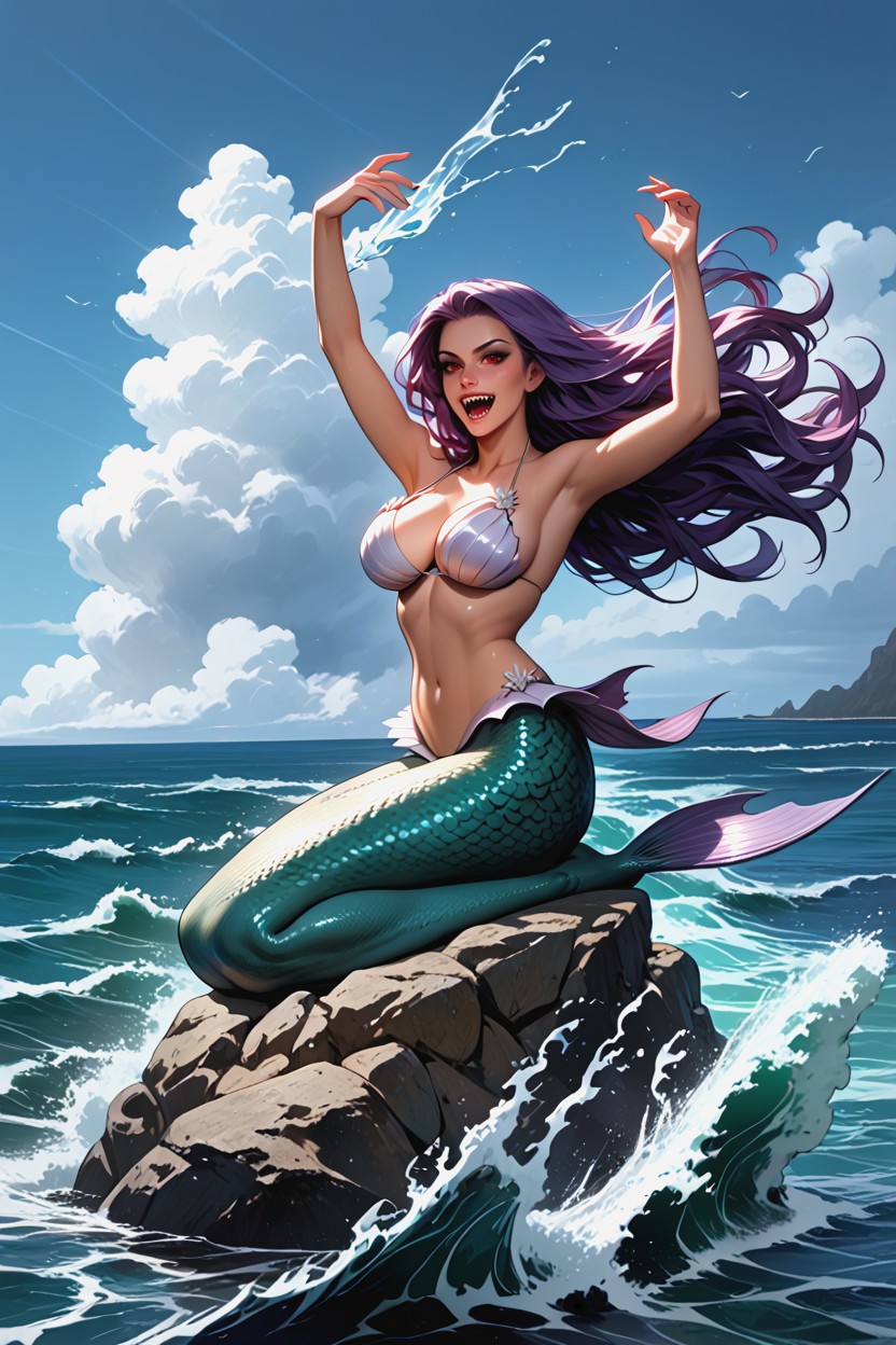 Arms Raised, Mermaid, Dark Storm Clouds Hentai AI Porn