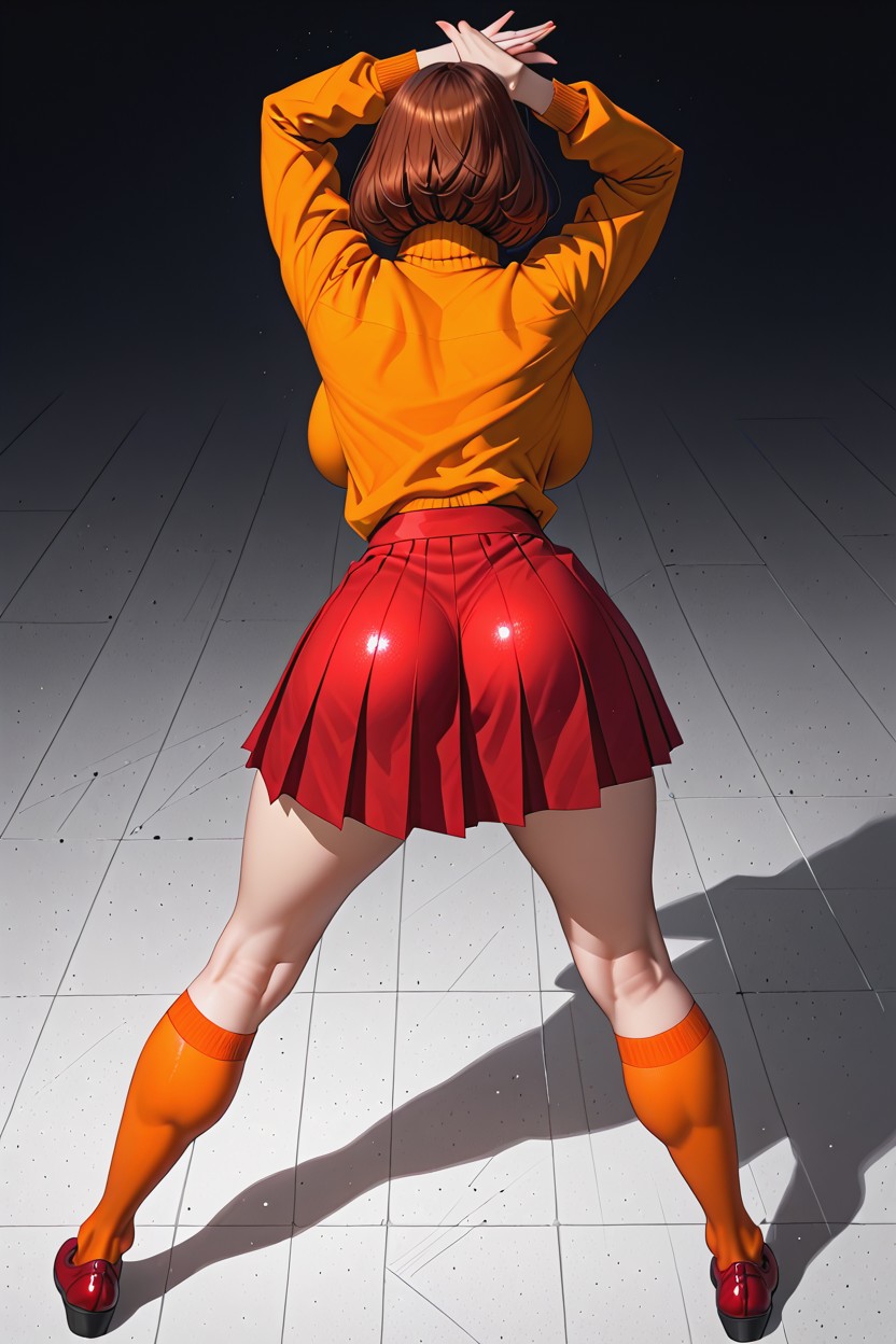 Best Detailed Hair, Arched Back, Revealing Her Orange Panties Hentai AI Porn