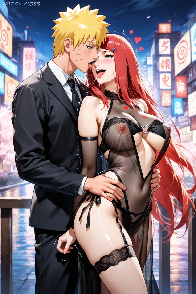 Exhibitionism, Tongue Out, Blond And Blue Eyes Hentai AI Porn