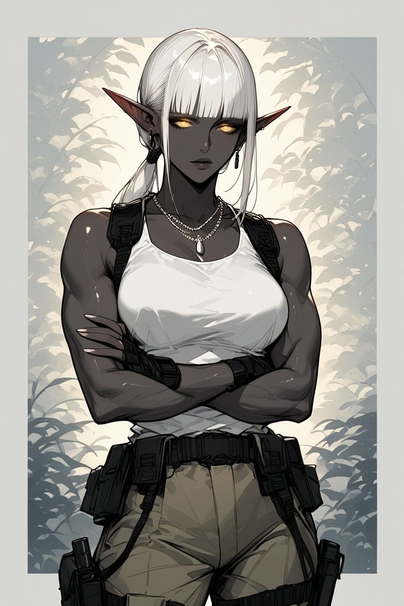Long Ponytail, Earrings, Black Tactical Gear Belt Hentai AI Porn