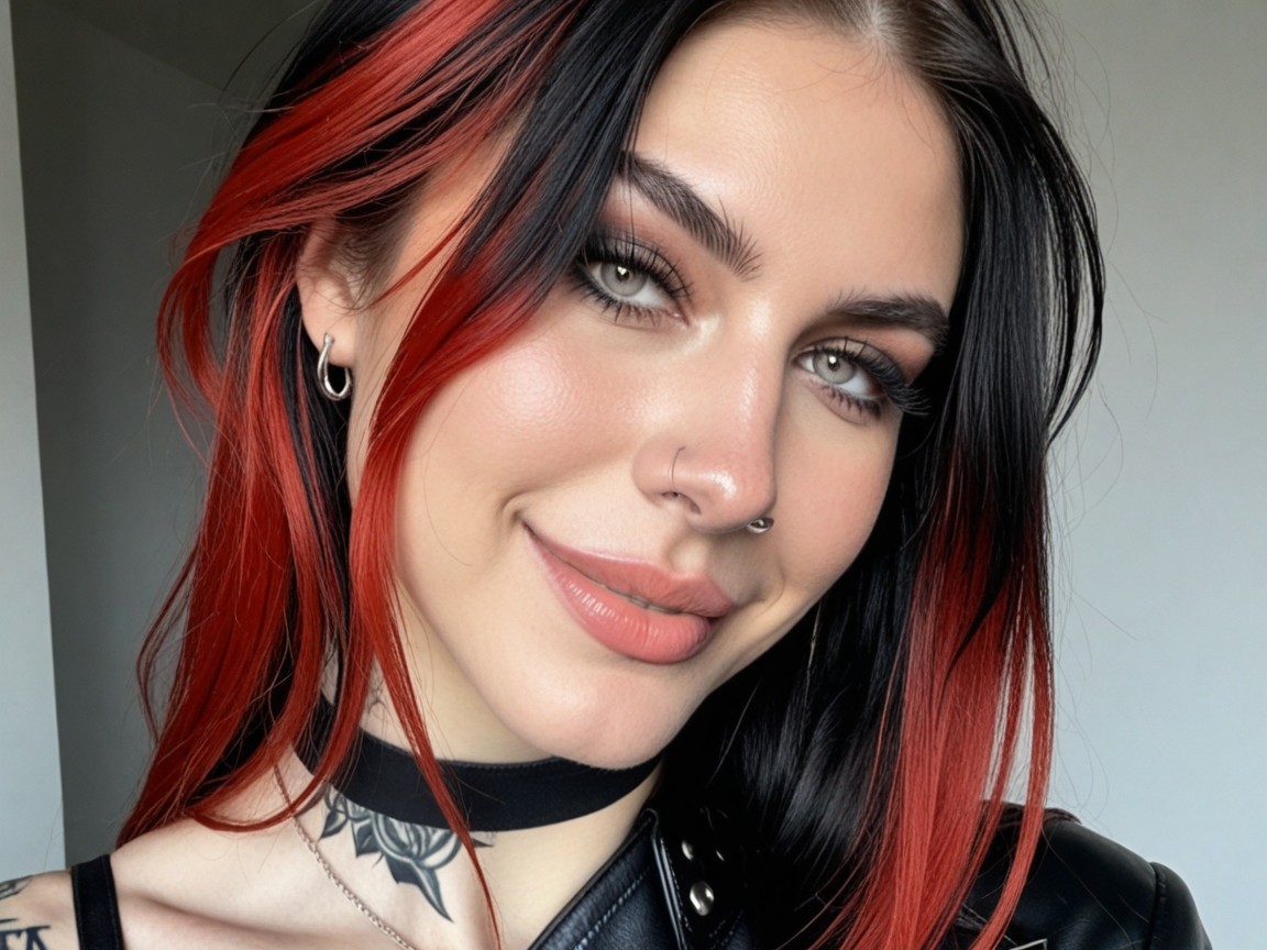 Black Gloss Lips, Lean Lean, Red Hair Highlights AI Porn