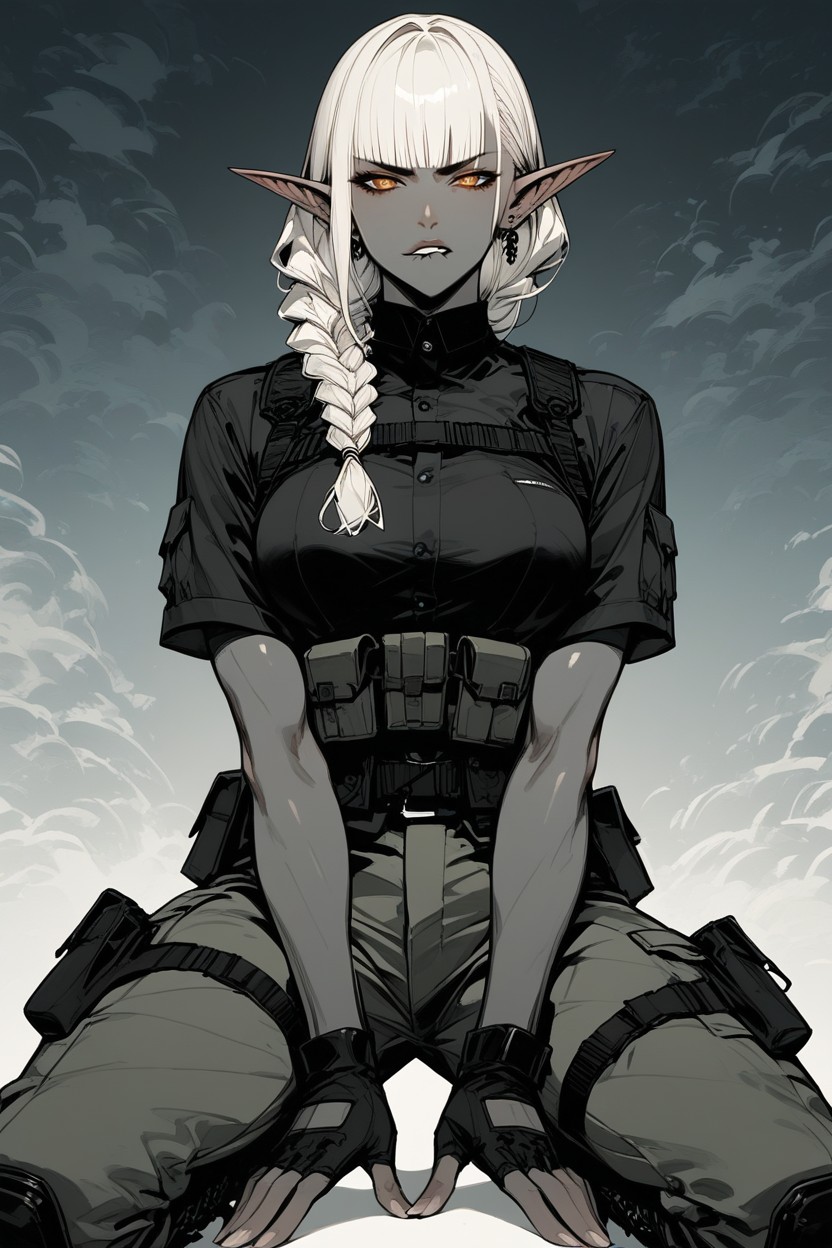 Black Tactical Gear Belt, Braided, Curvy Hentai AI Porn