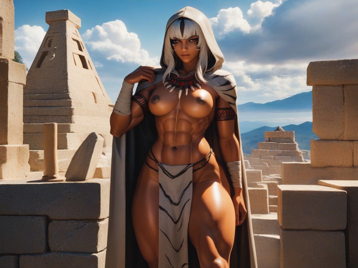 Bangs, Knee Wraps, Pyramid Construction In Distance Hentai AI Porn