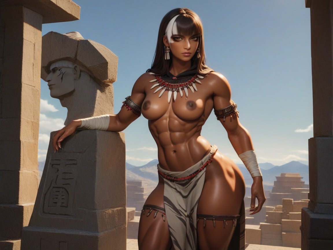 Silver Tiger Hooded Cape, One Latina Woman, Knee Wraps Hentai AI Porn