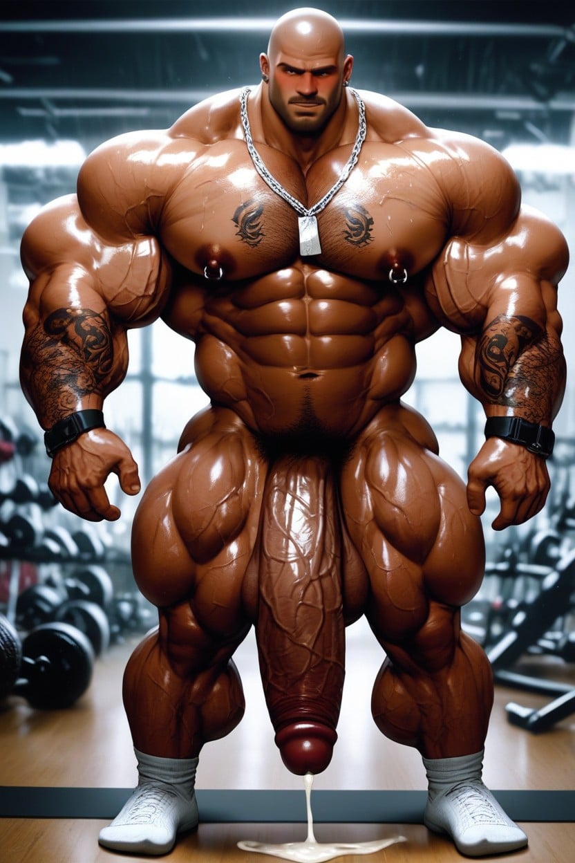 Shaved Bald Head, Thick Girthy Cock, Massive Huge Penis Porno IA Gay