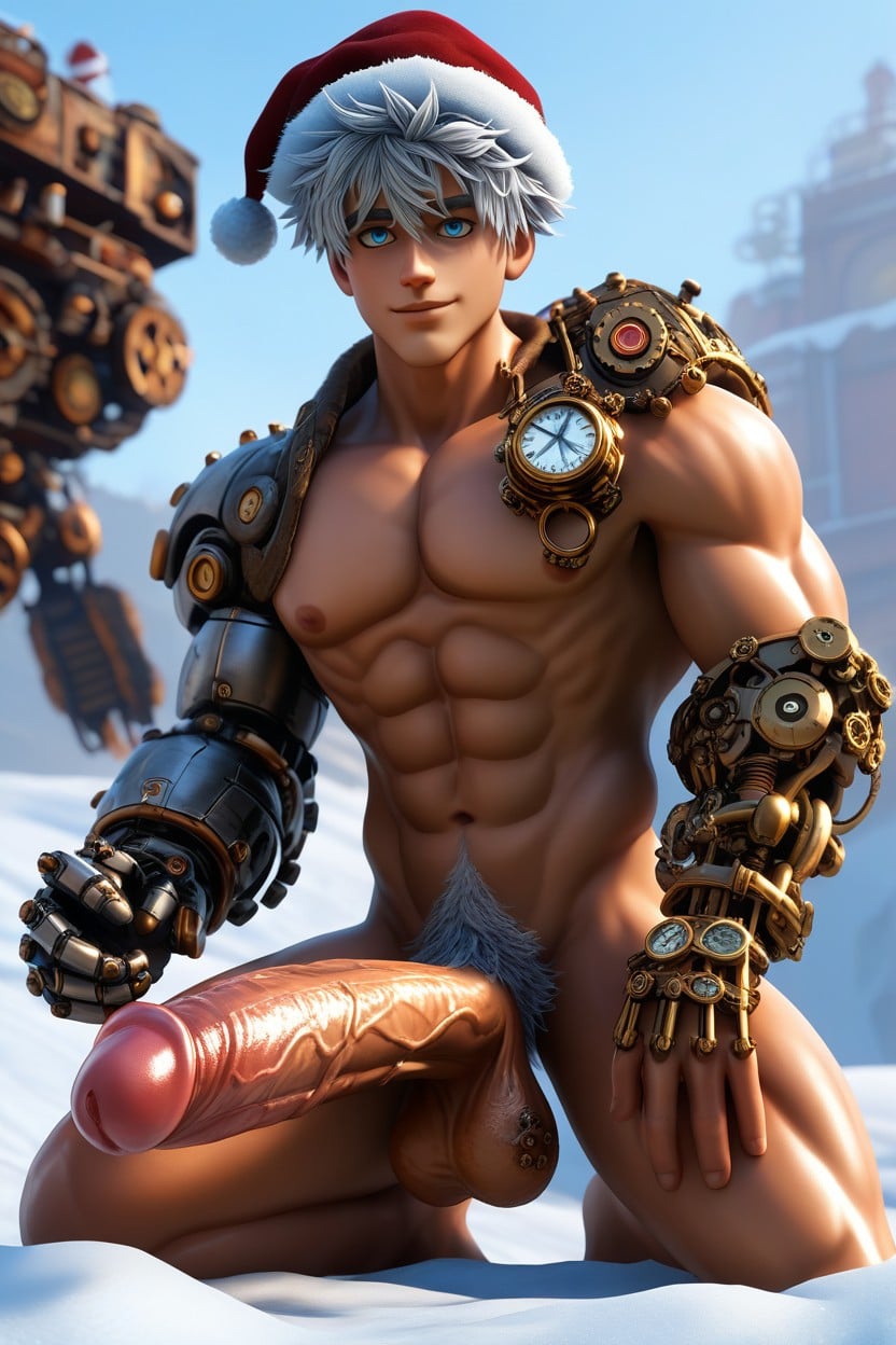Erect Cock, Athletic Body, Santa Hat AI Gay Porn