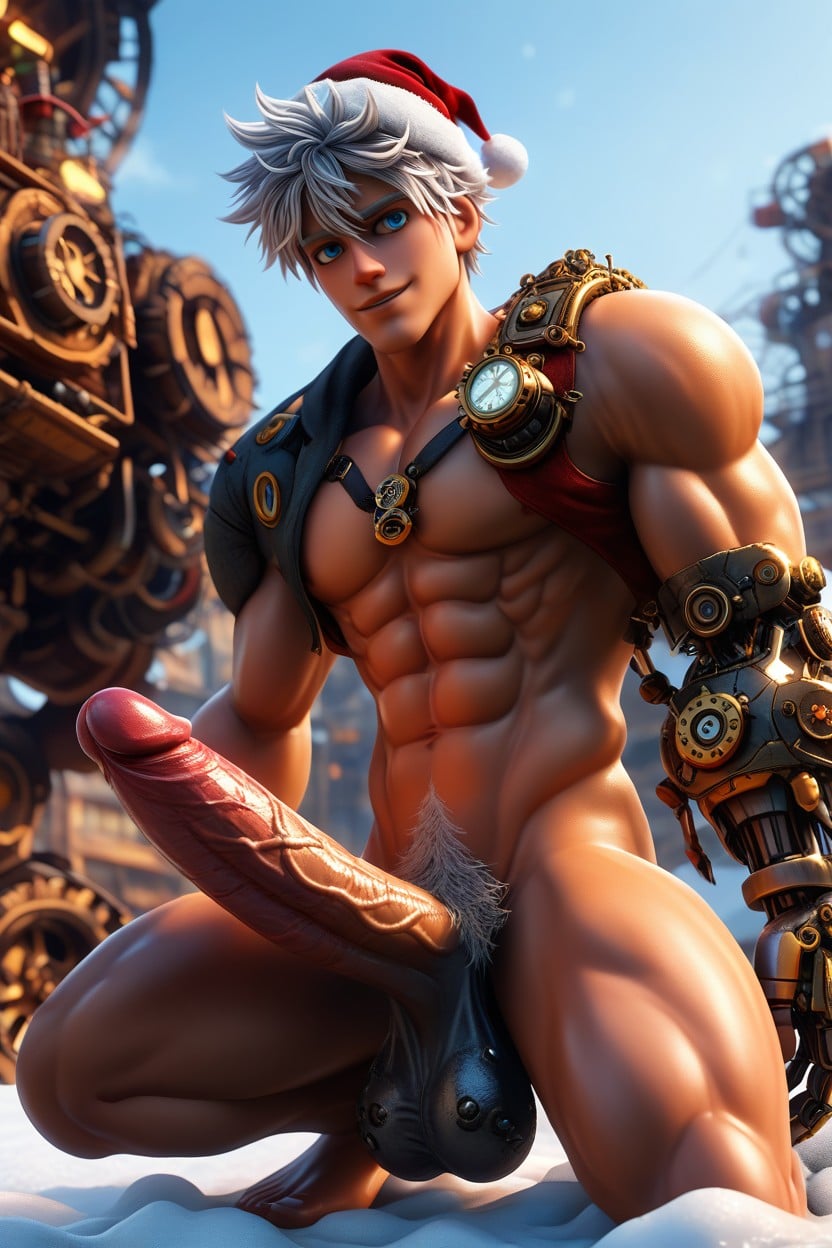 Santa, Naked, Candy Cane Around Neck AI Gay Porn