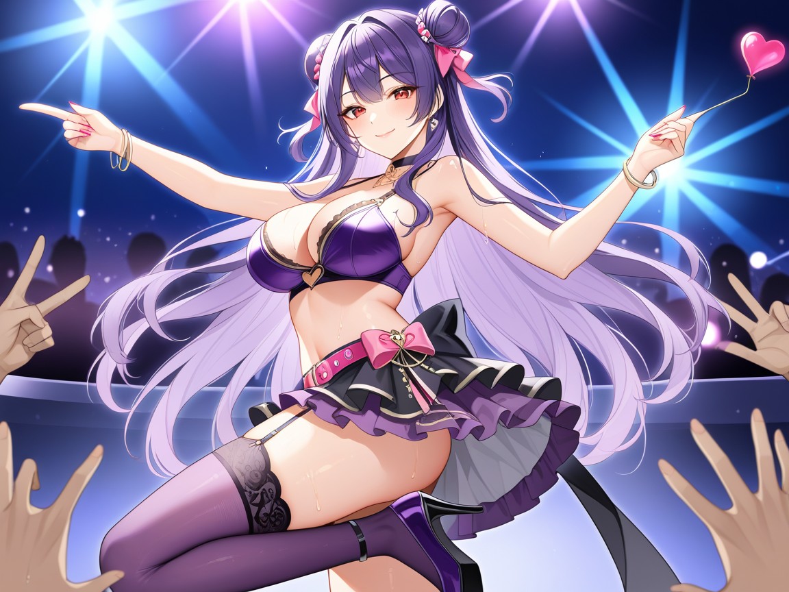 Jewelry, Medium Breast, Purple Outfit With Pink Accents Hentai AI Porn