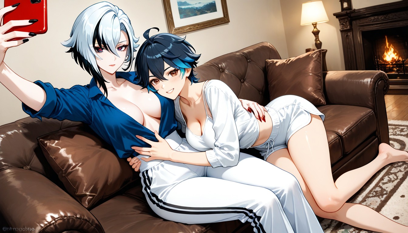 Tomboy Making The Peace And Love Symbol, Without A Bra, Brown Eyes Hentai AI Porn