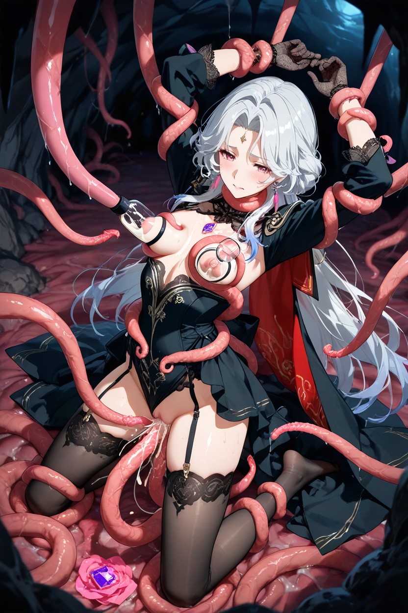 In Cave, Sex With Tentacles, Hundreds Of Tentacles Invade Her Body Hentai AI Porn