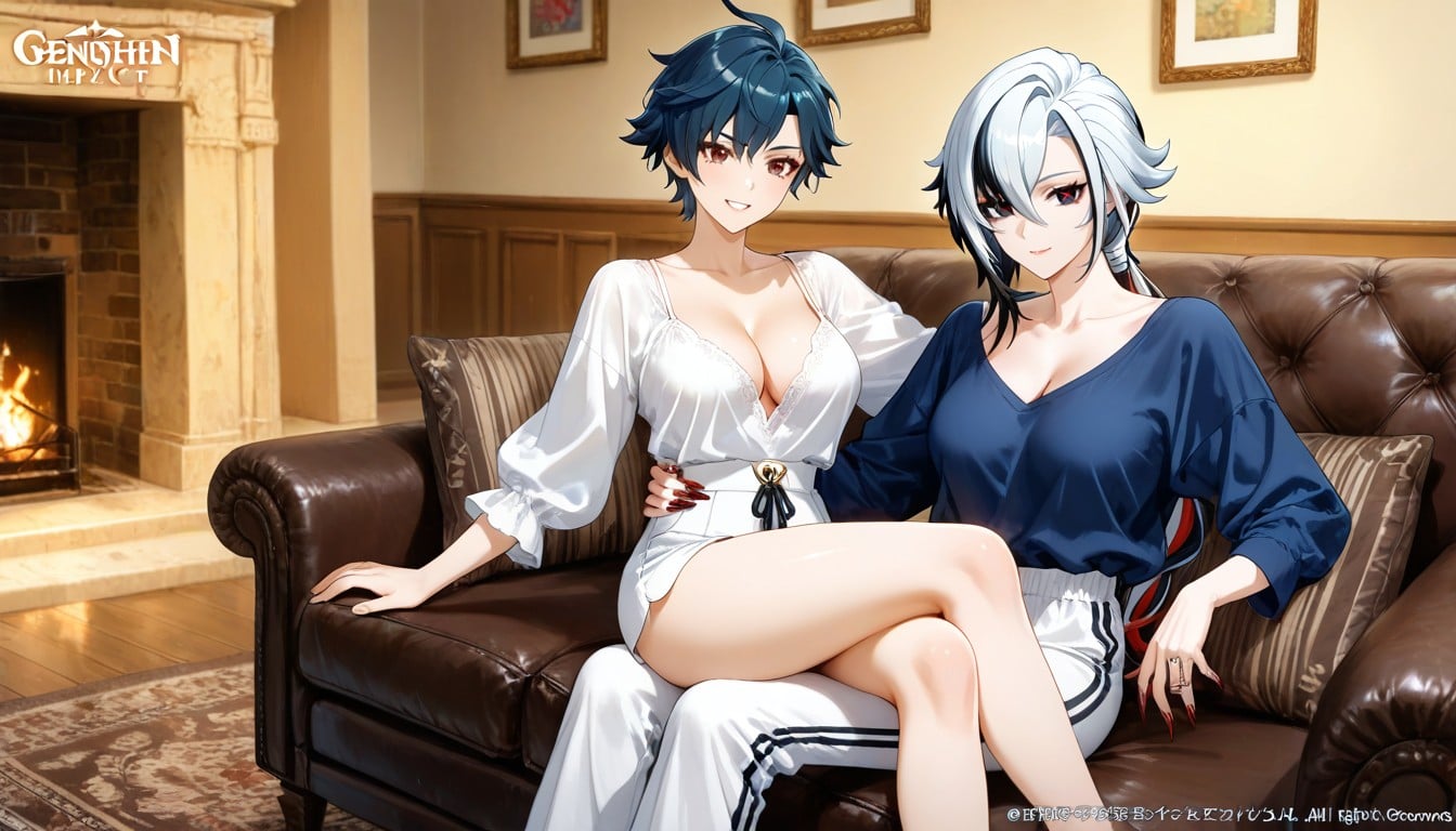 Waist, Wearing Mens White Sweatpants, Long Nails Hentai AI Porn