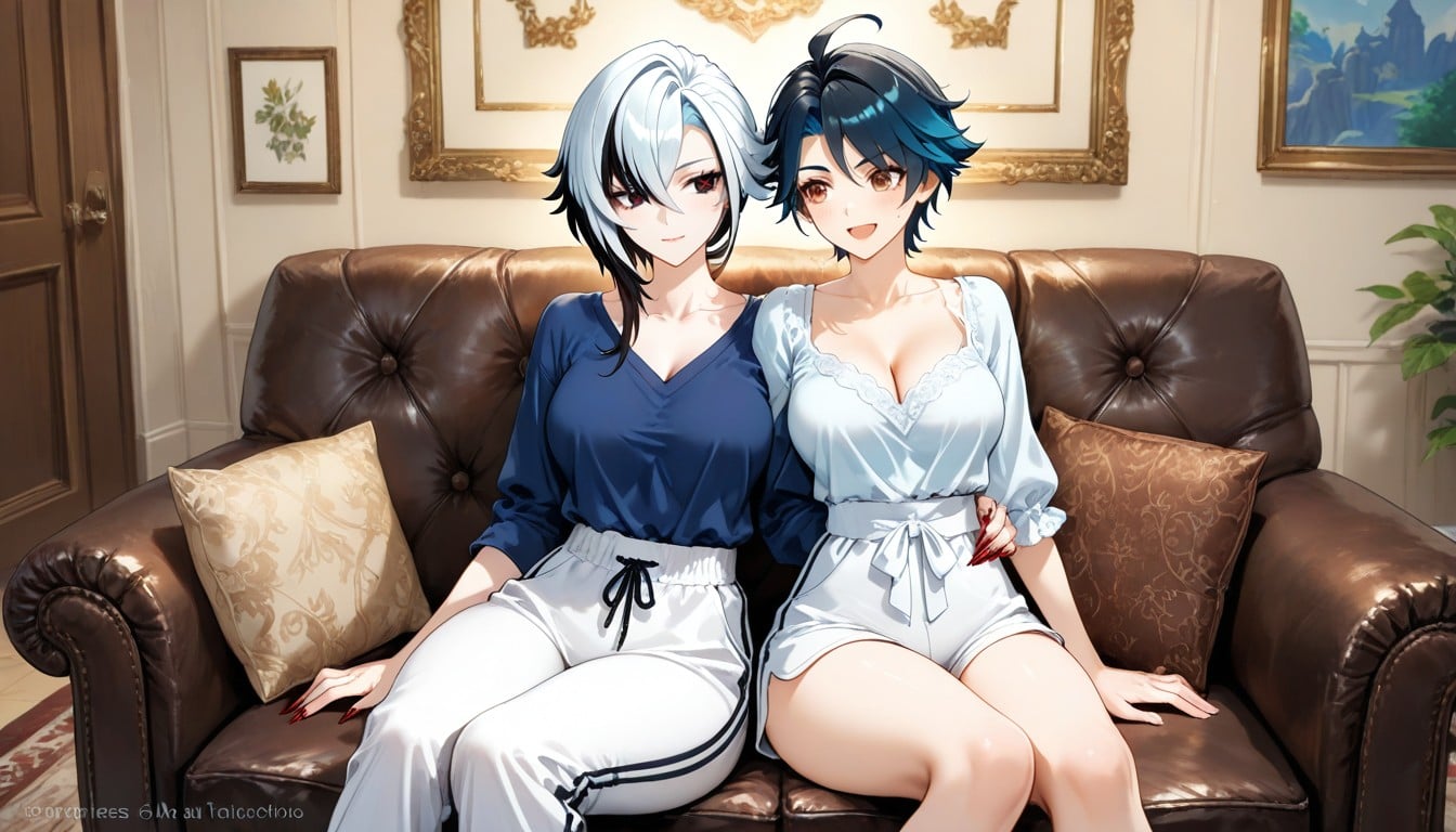 Waist, A Mole Below The Left Eye, Sitting On The Sofa Hentai AI Porn